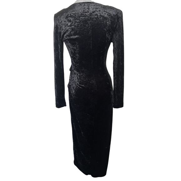 VTG 90s Black Crushed Velvet Long Sleeve Dress Size Small Whimsigoth Vampy - Picture 3 of 7